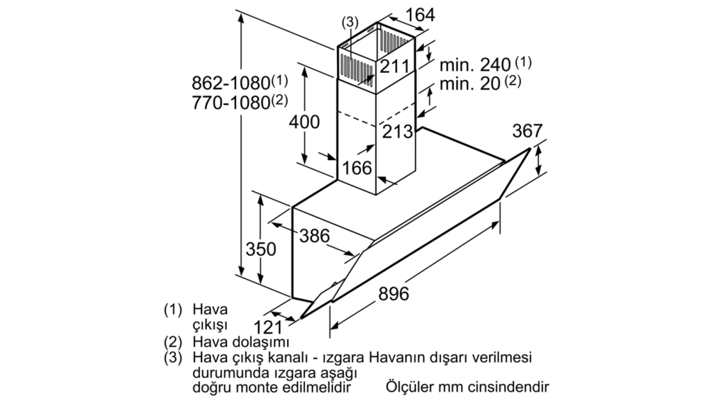 Serie | 2 Duvar Tipi Davlumbaz 90 cm clear glass black printed DWK095G60T (SADECE İZMİR İÇİ TESLİMAT)