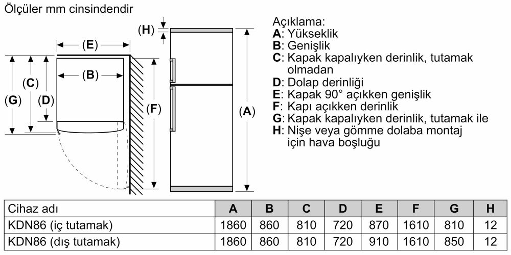 Bosch KDN86AWE0N Çift Kapılı No Frost Buzdolabı (İZMİR VE MANİSA TESLİMAT)