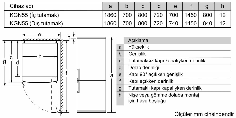 Serie 4 Alttan Donduruculu Buzdolabı 186 x 70 cm Kolay temizlenebilir Inox KGN55CIE0N (İZMİR VE MANİSA TESLİMAT)