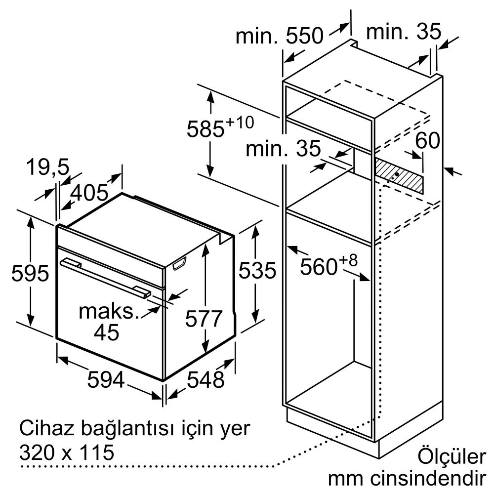 Serie 8 Buhar Destekli Ankastre Fırın 60 x 60 cm Siyah HRG7361B1 (SADECE İZMİR İÇİ TESLİMAT)